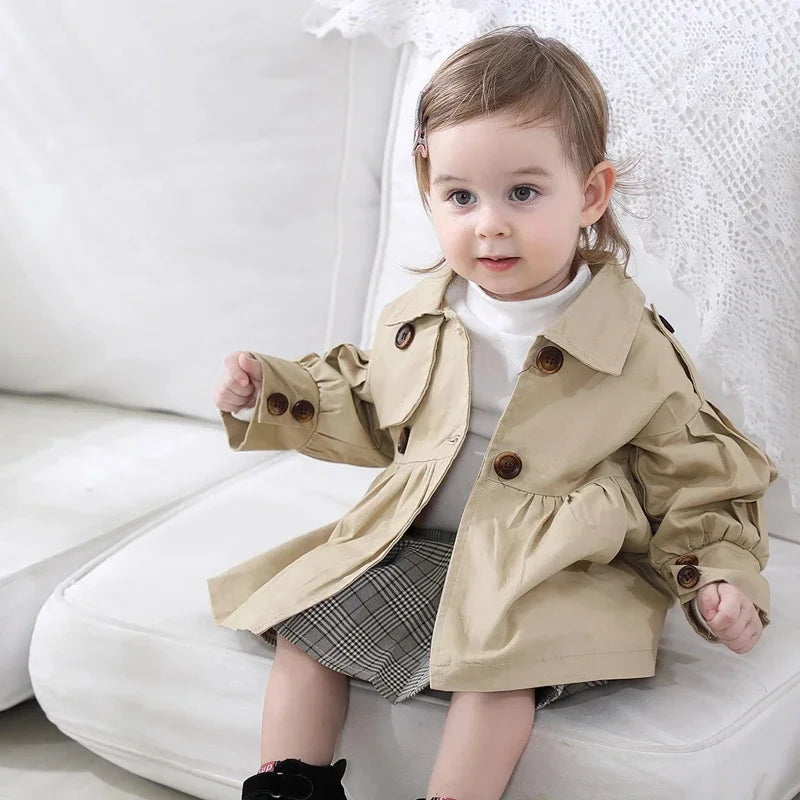 Baby Girls Coats Jackets Casual Fashion Girls Windbreaker for Infant Cotton Trench Outerwear Long Sleeve Baby Girls Clothing