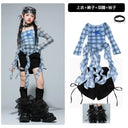 Girls K-pop Irregular Crop Top Street Dance Shorts Girl Group Clothes Set Kid Jazz Cute Costume Children Hip Hop Streetwear