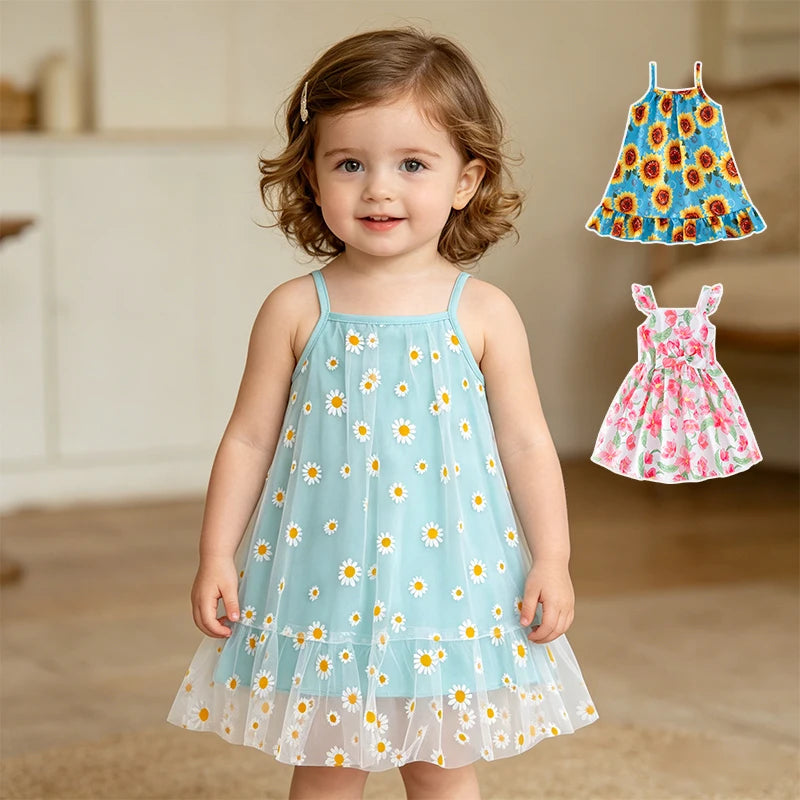 Summer Princess Dress for Little Girls Trendy Baby Kids Summer Wear with Straps Baby Girl Clothes