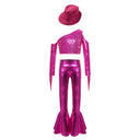 Kids Girls Jazz Dance Outfits Hip Hop Performance Costume Shiny Sequin Tassels Crop Top with Bell-bottom Metallic Pants And Hat