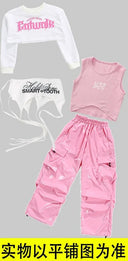 Girls K-pop Pink Crop Top Cargo Pants Children Streetwear Girl Group Costume Kids Hip Hop Street Dance Jazz Teens Clothes Sets