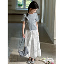 Girls Short Sleeve Top Skirt Set Summer Kids T Shirt Long Tiered Dress Two Piece Outfit New Summer Set Dress Casual Cute Elastic