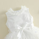 3-10Y Little Girl Summer White Princess Dress Kids Sleeveless Crew Neck Lace Mesh Party Dress with Belt 2026 New