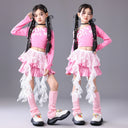 Girls Hip Hop Off Shoulder Crop Top ‌Street Dance Skirts Cargo Pants Children Streetwear Jeans Kids K-pop Girl Group Clothes Se