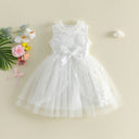 3-10Y Little Girl Summer White Princess Dress Kids Sleeveless Crew Neck Lace Mesh Party Dress with Belt 2026 New