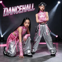Girls K-pop Shiny Crop Top Cargo Pants Shorts Kids Hip Hop Jazz Street Dance Clothes Set Children Streetwear Girl Group Costume