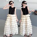 Kids Girls Princess Dresses Sleeveless Sling Layered Skirt Tiered Dress Fashion Patchwork Children Girl Daily A-Line Party Wear