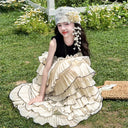Kids Girls Princess Dresses Sleeveless Sling Layered Skirt Tiered Dress Fashion Patchwork Children Girl Daily A-Line Party Wear