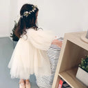 New Baby Dresses Autumn Children's Dresses Girls'dresses With Flowers Yarn Tulle Puffy Sleeve Jasmine Princess Party 1-7 Years
