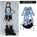 Girls K-pop Irregular Crop Top Street Dance Shorts Girl Group Clothes Set Kid Jazz Cute Costume Children Hip Hop Streetwear