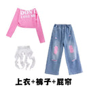 Girls Hip Hop Off Shoulder Crop Top ‌Street Dance Skirts Cargo Pants Children Streetwear Jeans Kids K-pop Girl Group Clothes Se