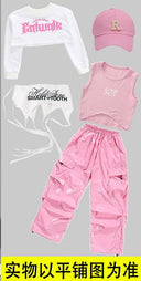 Girls K-pop Pink Crop Top Cargo Pants Children Streetwear Girl Group Costume Kids Hip Hop Street Dance Jazz Teens Clothes Sets