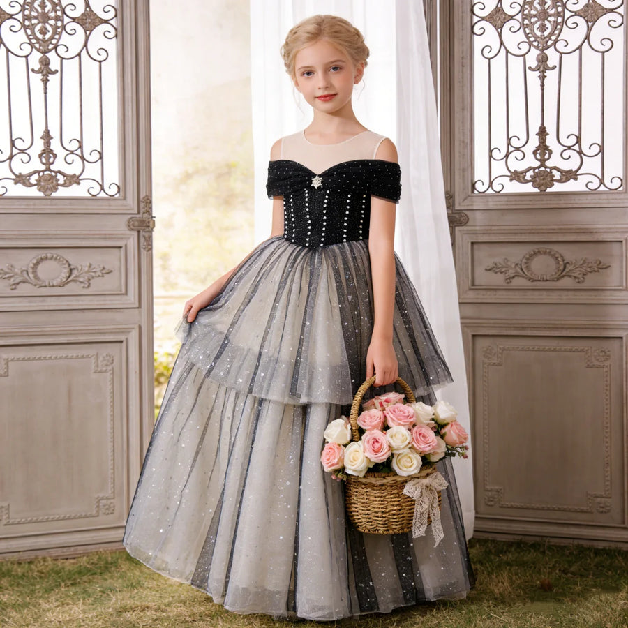 Children's Evening Dress Princess Dress Simple Elegant Outfit for Cat Shows Piano Performances, and Host Events