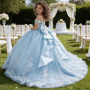 Princess Off Shoulder Flower Girl Dress for Wedding Kids Lace Appliqued Tulle Pageant Dress Customized Birthday Party Ball Gown