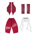 Girls Street Dance Kpop Clothing Crop Tops Baggy Hip Hop Pants Wine Red Set Jazz Dance Clothes Group Stage Performance Costume