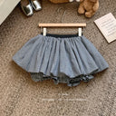 Summer Teen Girls Puff Skirt Retro Checkered High Waist A-Line Mini Skirt for Kids Cute Bubble Hem School Children Short Skirt