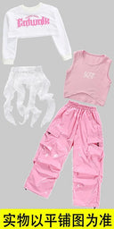 Girls K-pop Pink Crop Top Cargo Pants Children Streetwear Girl Group Costume Kids Hip Hop Street Dance Jazz Teens Clothes Sets