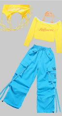 Girls K-pop Crop Tops Cargo Pants Street Dance Outfits Kids Hip Hop Jazz Clothes Sets Children Streetwear Girls Sweet Costumes
