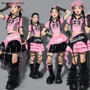 Girls K-pop Crop Top Cargo Pants Dance Tiered Skirts Children Pink Costumes Kids Hip Hop Streetwear Jazz Girl Group Clothes Sets
