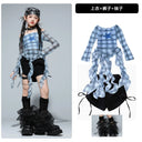 Girls K-pop Irregular Crop Top Street Dance Shorts Girl Group Clothes Set Kid Jazz Cute Costume Children Hip Hop Streetwear