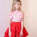 New Girls Sweet Style Skirt Set Kids Party Performance Birthday Celebration Cute Outfit Fashion Dress Summer Korean Flared Hem