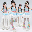 Teen Girls Hip Hop Street Dance Costume Set Children Lace Crop Top And Pants with Skirt K-pop Streetwear Kids Jazz Group Outfit