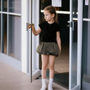 Summer Teen Girls Puff Skirt Retro Checkered High Waist A-Line Mini Skirt for Kids Cute Bubble Hem School Children Short Skirt