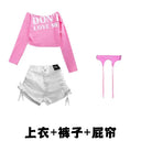 Girls Hip Hop Off Shoulder Crop Top ‌Street Dance Skirts Cargo Pants Children Streetwear Jeans Kids K-pop Girl Group Clothes Se
