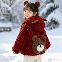 2-8 Years Kids Cute Cartoon Bear Hooded Jacket Autumn Winter Lamb Fleece Thickened Warm Coat Casual Zipper Outerwear for Girls