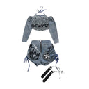 Girls Street Dance K-pop Denim Crop Top Cargo Jeans Pants Kids Hip Hop Jazz Shorts Clothes Children Streetwear Stage Costume