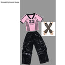 Girls K-pop Crop Top Cargo Pants Dance Tiered Skirts Children Pink Costumes Kids Hip Hop Streetwear Jazz Girl Group Clothes Sets