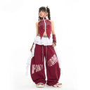 Girls Street Dance Kpop Clothing Crop Tops Baggy Hip Hop Pants Wine Red Set Jazz Dance Clothes Group Stage Performance Costume
