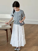 Girls Short Sleeve Top Skirt Set Summer Kids T Shirt Long Tiered Dress Two Piece Outfit New Summer Set Dress Casual Cute Elastic