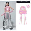 Girls K-pop Shiny Crop Top Cargo Pants Shorts Kids Hip Hop Jazz Street Dance Clothes Set Children Streetwear Girl Group Costume