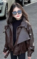 Girls Leather Jacket 2026 Spring Autumn Kids Leather Clothing Korean Style Spring Cool Stylish Girls Jacket