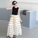 Kids Girls Princess Dresses Sleeveless Sling Layered Skirt Tiered Dress Fashion Patchwork Children Girl Daily A-Line Party Wear