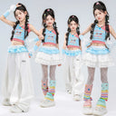 Teen Girls Hip Hop Street Dance Costume Set Children Lace Crop Top And Pants with Skirt K-pop Streetwear Kids Jazz Group Outfit