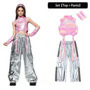 Girls K-pop Shiny Crop Top Cargo Pants Street Dance Shorts Kids Hip Hop Jazz Clothes Sets Children Streetwear Girl Group Costume