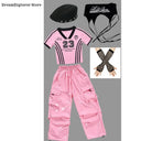 Girls K-pop Crop Top Cargo Pants Dance Tiered Skirts Children Pink Costumes Kids Hip Hop Streetwear Jazz Girl Group Clothes Sets