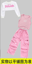 Girls K-pop Pink Crop Top Cargo Pants Children Streetwear Girl Group Costume Kids Hip Hop Street Dance Jazz Teens Clothes Sets