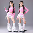 Girls Hip Hop Off Shoulder Crop Top ‌Street Dance Skirts Cargo Pants Children Streetwear Jeans Kids K-pop Girl Group Clothes Se