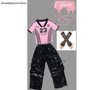 Girls K-pop Crop Top Cargo Pants Dance Tiered Skirts Children Pink Costumes Kids Hip Hop Streetwear Jazz Girl Group Clothes Sets