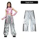 Girls K-pop Shiny Crop Top Cargo Pants Street Dance Shorts Kids Hip Hop Jazz Clothes Sets Children Streetwear Girl Group Costume