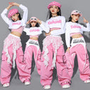 Girls K-pop Pink Crop Top Cargo Pants Children Streetwear Girl Group Costume Kids Hip Hop Street Dance Jazz Teens Clothes Sets