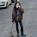 Girls Leather Jacket 2026 Spring Autumn Kids Leather Clothing Korean Style Spring Cool Stylish Girls Jacket