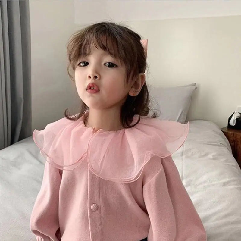 Girls Cardigan Jackets 2024 Fall Winter New Baby Cute Sweet Girls Clothing Kids Children Top Lace Lapel Jacket For Girls Autumn