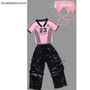 Girls K-pop Crop Top Cargo Pants Dance Tiered Skirts Children Pink Costumes Kids Hip Hop Streetwear Jazz Girl Group Clothes Sets