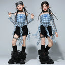 Girls K-pop Irregular Crop Top Street Dance Shorts Girl Group Clothes Set Kid Jazz Cute Costume Children Hip Hop Streetwear