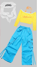 Girls K-pop Crop Tops Cargo Pants Street Dance Outfits Kids Hip Hop Jazz Clothes Sets Children Streetwear Girls Sweet Costumes