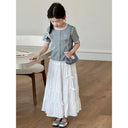 Girls Short Sleeve Top Skirt Set Summer Kids T Shirt Long Tiered Dress Two Piece Outfit New Summer Set Dress Casual Cute Elastic